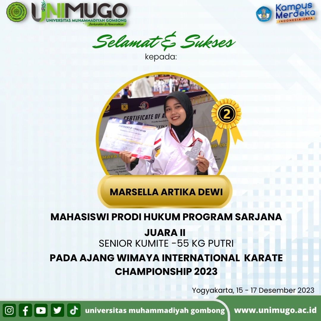 Juara Lomba Senior Komite 55 Kg Putri pada Ajang Wimaya Internasional Karate Championship 2023