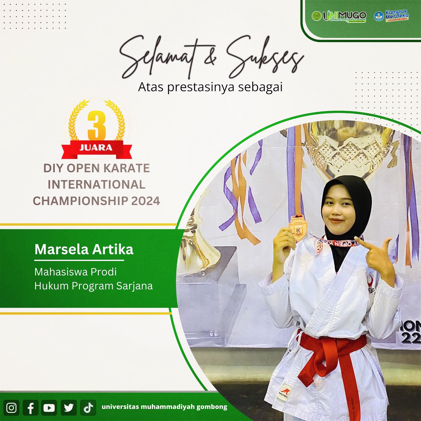 Mahasiswa Program Studi Hukum Menjadi Juara 3 Pada Kejuaraan DIY OPEN KARATE INTERNATIONAL CHAMPIONSHIP 2024
